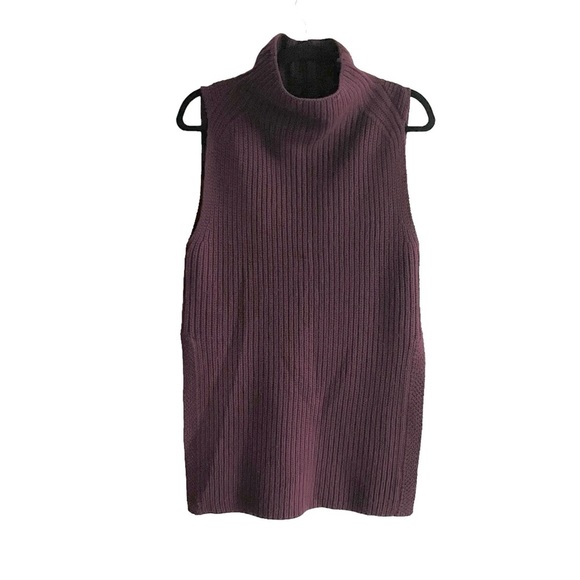 Aritzia Wilfred Durandal Wool Sleeveless Mock Neck Tunic Sweater Burgundy XS - Picture 3 of 5